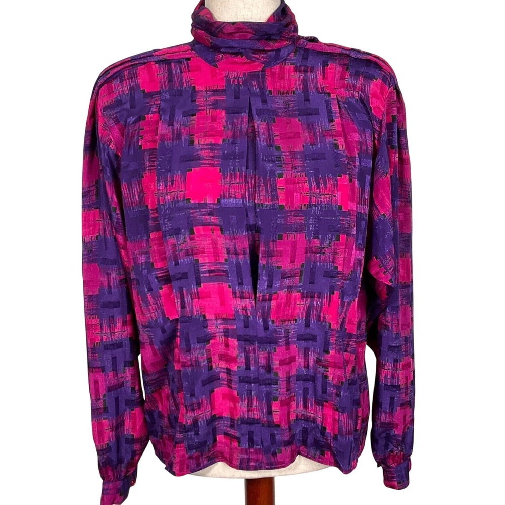 Sonya Ratay San Andre Blouse‎ Women 10 Purple Pink Geometric Button Back USA